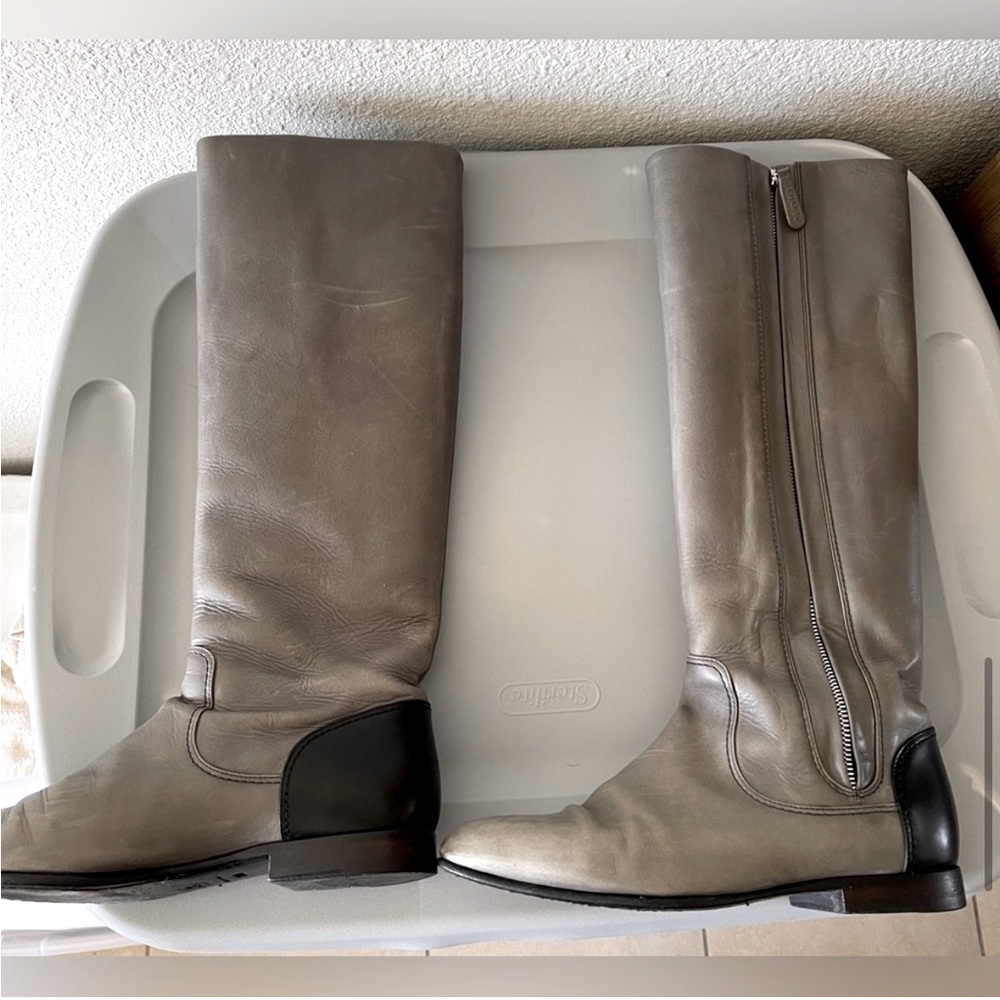 Chanel Authentic Calfskin Zip Up Flat Knee High Riding Boots